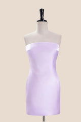 Strapless Lavender Satin Tight Short Dress