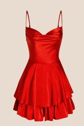 Cowl Neck Red Ruffles Short Princess Dress