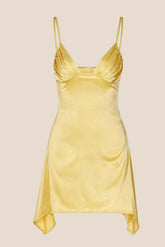 Straps Yellow Soft Satin Short Dress