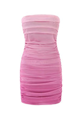 Strapless Multi-color Ruched Short Dress with a Scarf