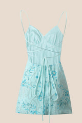 Light Blue Beaded Straps Fitted Mini Dress