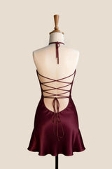 Halter Beaded Burgundy Short Dress