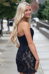 Navy Blue Appliques Corset Tight Short Dress