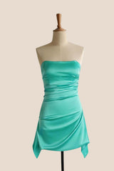 Pink Strapless Satin Draped Short Dress
