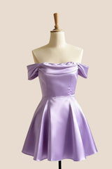 Off the Shoulder Lavender A-line Short Dress
