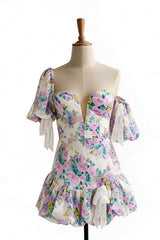 Puff Sleeves Lavender Floral Mini Dress