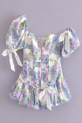 Puff Sleeves Lavender Floral Mini Dress