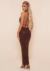 Perfect Timing Embellished Cowl Neck Maxi Dress - Brown