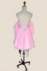 Pink Tulle Short Dress with Floral Print