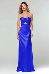 Light Blue Sweetheart Sheath Satin Long Formal Dress