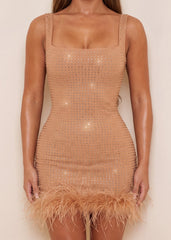 Silent Heartbeat Feather Detail Mini Dress - Nude