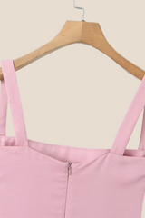 Square Neck Pink A-line Party Dress
