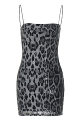 Straps Brown Leopard Party Dress with Sequin