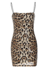 Straps Brown Leopard Party Dress with Sequin