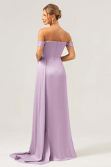 Wisteria Off The Shoulder Long Bridesmaid Dress with Slit
