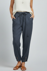 Anna | Women's Trousers with Drawstring Waist and Button Hem