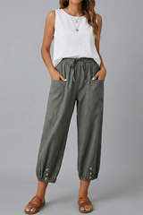 Anna | Women's Trousers with Drawstring Waist and Button Hem