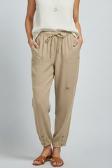 Anna | Women's Trousers with Drawstring Waist and Button Hem