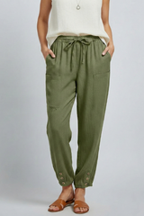 Anna | Women's Trousers with Drawstring Waist and Button Hem