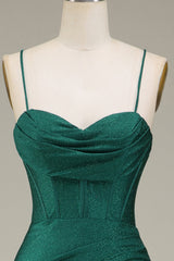 Dark Green Spaghetti Straps Mermaid Prom Dress with slit