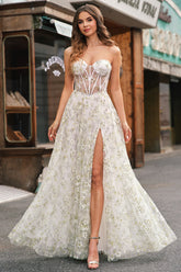 A Line Light Green Sweetheart Corset Prom Dress with Embroidery