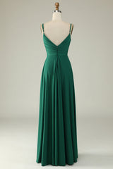 A Line Spaghetti Straps Dark Green Long Wedding Guest Dress