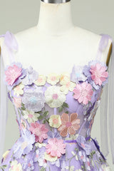 Purple Corset A-Line Short Homecoming Dress with 3D Flowers