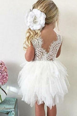 A-Line Crew Knee-Length Tulle Flower Girl Dress with Lace Ruffles FL06