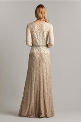Amberly Belted Lace ? Sleeve Gown