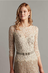 Amberly Belted Lace ? Sleeve Gown