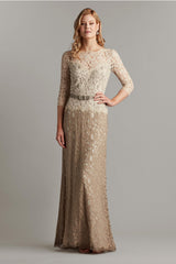 Amberly Belted Lace ? Sleeve Gown