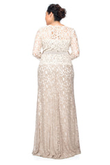 Amberly Belted Lace ? Sleeve Gown - PLUS SIZE