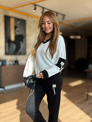 ALINA – SOFT V-NECK TWO-TONE LOUNGE SET