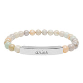 Aries Zodiac Sign Natural Stone Stretch Bar Bracelet with Engraving