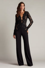 Amaris Plunging Illusion Lace Jumpsuit