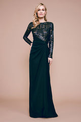 Amir Long-Sleeve Crepe Sequin Gown