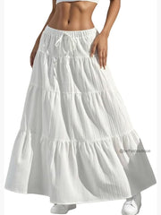 Boho Maxi Skirt Elastic Waist A-Line Tiered Ruffle Summer Beach