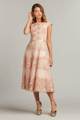 Adriane Floral Embroidered Tea-Length Dress