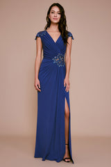 Abilene Beaded Draped Jersey Gown