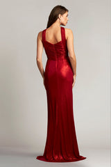 Ambrosia Draped Halter Lam¨¦ Gown