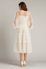 Anaka Pleated Tulle Embroidered Midi Dress