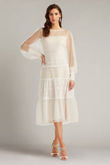 Anaka Pleated Tulle Embroidered Midi Dress