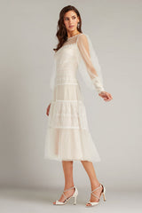 Anaka Pleated Tulle Embroidered Midi Dress
