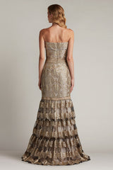 Abey Tiered Sequin Embroidered Gown