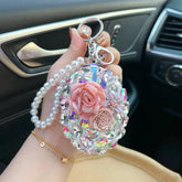 Crystal glass mirror keychain diy finished product portable makeup mirror bag pendant gift live Yiwu