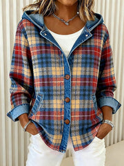 Briella – Contrast Check Hooded Denim Jacket