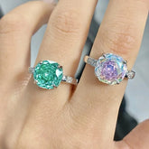 Elegant Rose Cut Paraiba Ring Geometric Pattern High Carbon Diamond Gradient Color Gemstone Ring For Women Retro Style
