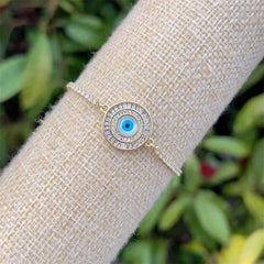 Evil Eye Copper Zircon 18K Gold Plated Inlay Bracelet Tennis Chain