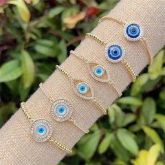 Evil Eye Copper Zircon 18K Gold Plated Inlay Bracelet Tennis Chain