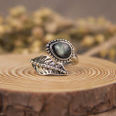 Solitaire Statement Ring with Moonstone Leaf Design Wrap